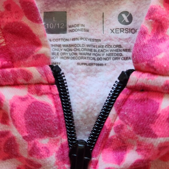Girls Xersion Hooded Active Sweatshirt – Pink Leopard Print – Size L (10/12) - Picture 3 of 3
